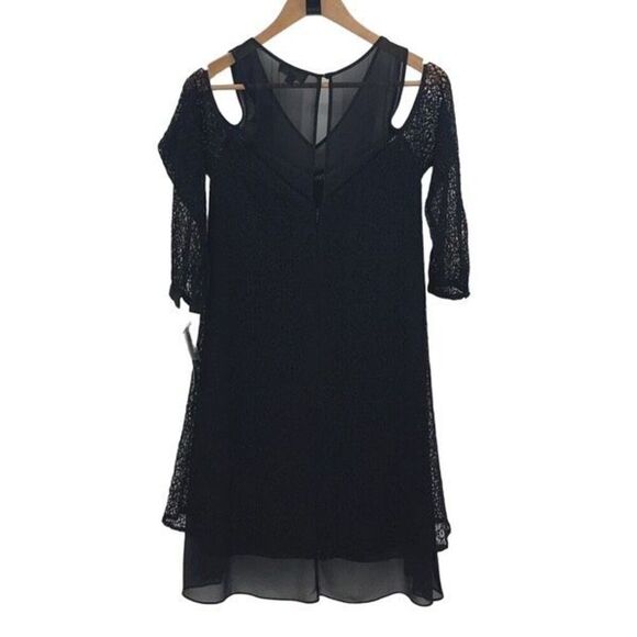 Tahari Arthur S. Levine Womens V-Neck Cold-Shoulder Lace Overlay Susan Dress Bla - Picture 3 of 11